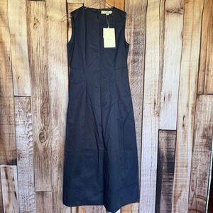 Initial Sleeveless Midi Dress Minimalist Timeless Navy Lagenlook NWT Small